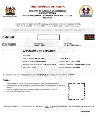 Kenya eVisa for Medical Treatment